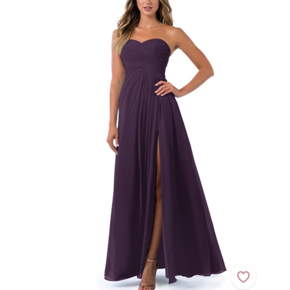 Azazie Purple Strapless Arabella With Front Slit Chiffon Bridesmaid Dress 0/2 - Picture 1 of 16